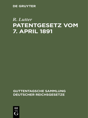 cover image of Patentgesetz vom 7. April 1891